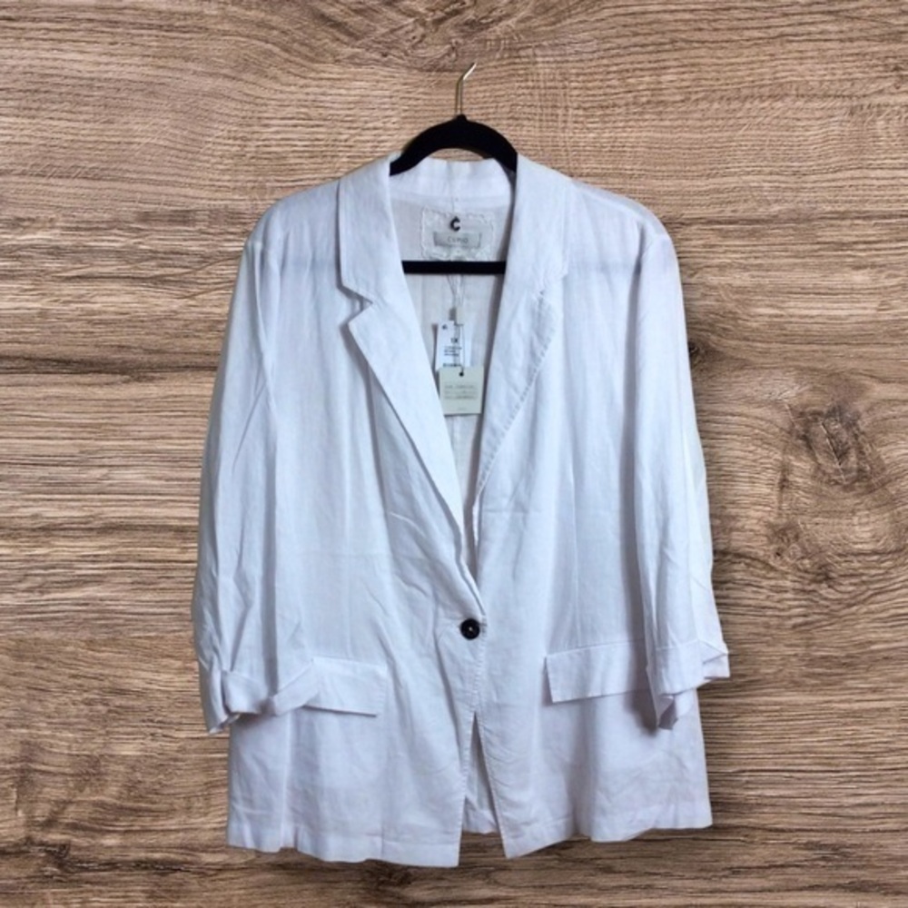 NWT CUPIO white linen blend Blazer. 1X. 3/4 sleeve. Oversized